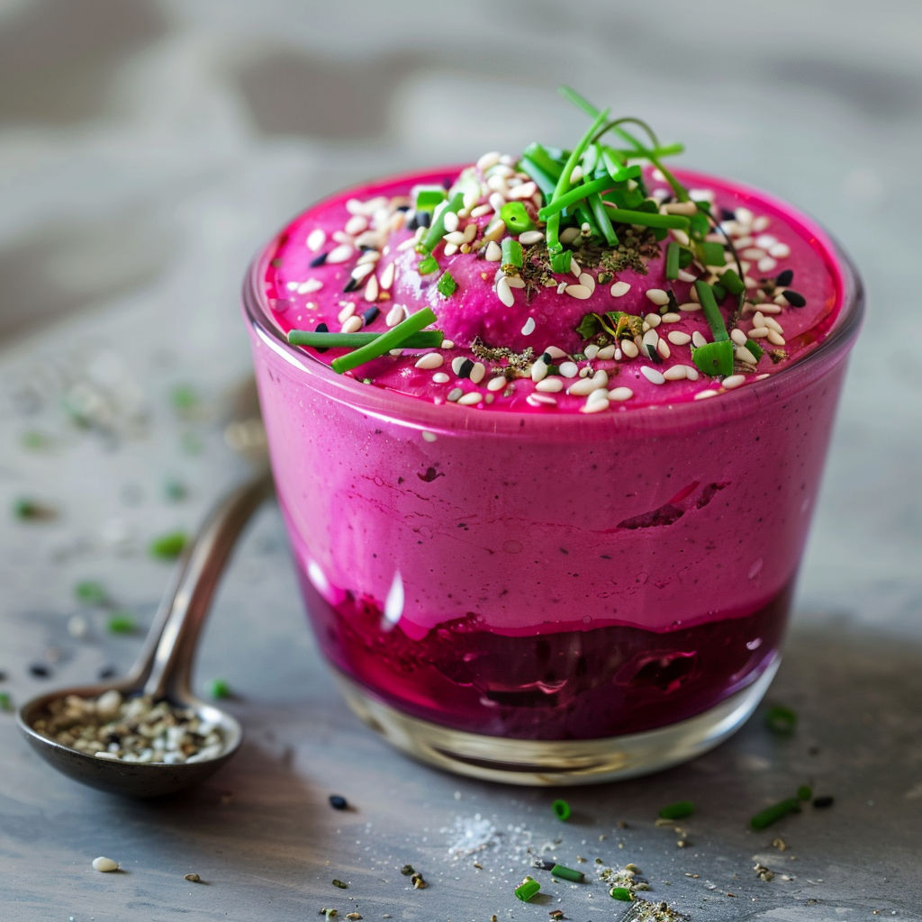 Verrine rose toute fraîche à la betterave et au citron.
