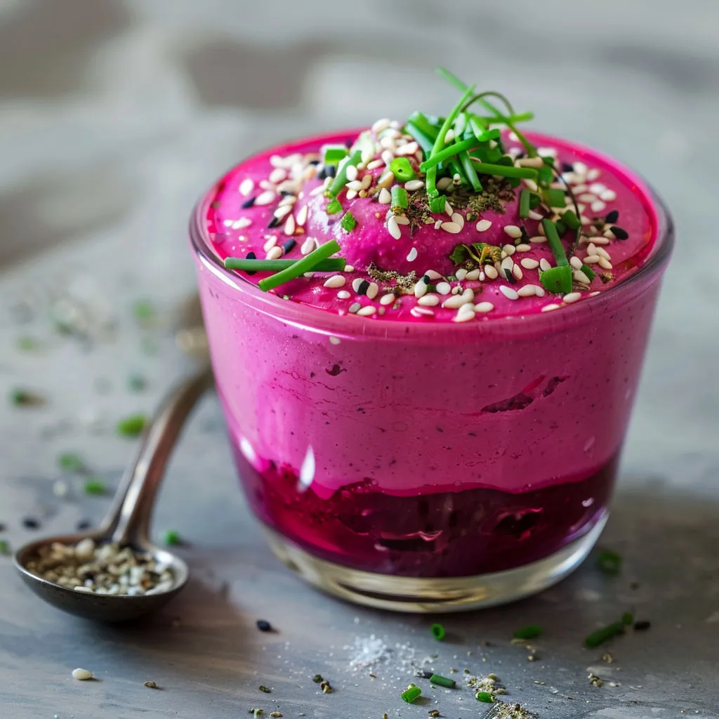 Verrine rose toute fraîche à la betterave et au citron.