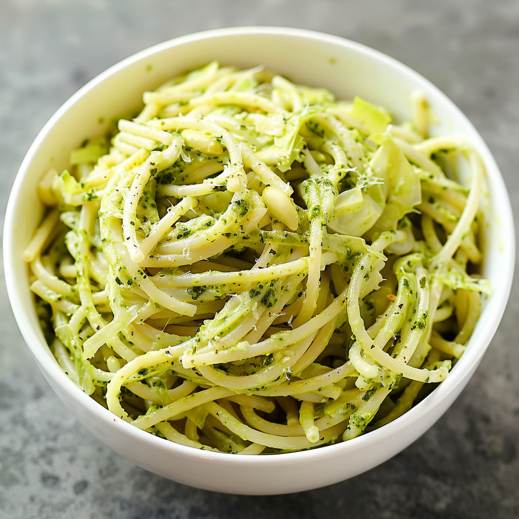 Un bol rempli de pâtes et de chou croquant.