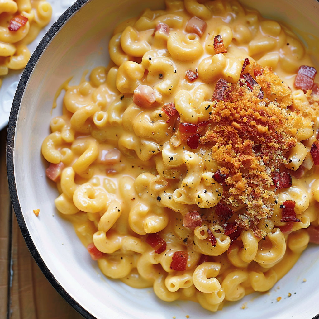 Un plat de macaroni crémeux avec pancetta et vodka prêt à être dégusté.