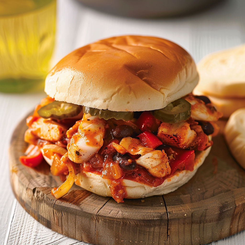 Un sandwich léger au poisson blanc, plein de saveurs, présenté sur une planche.