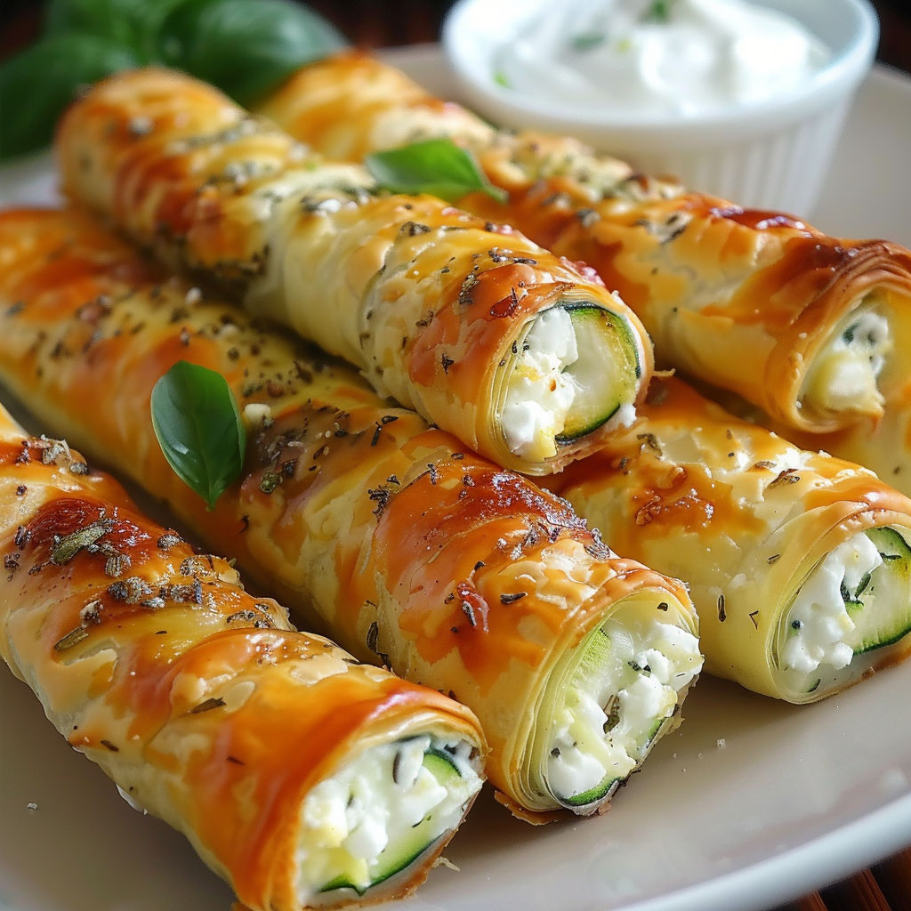 Feuilletés croustillants à la courgette, feta et mozza fondante.