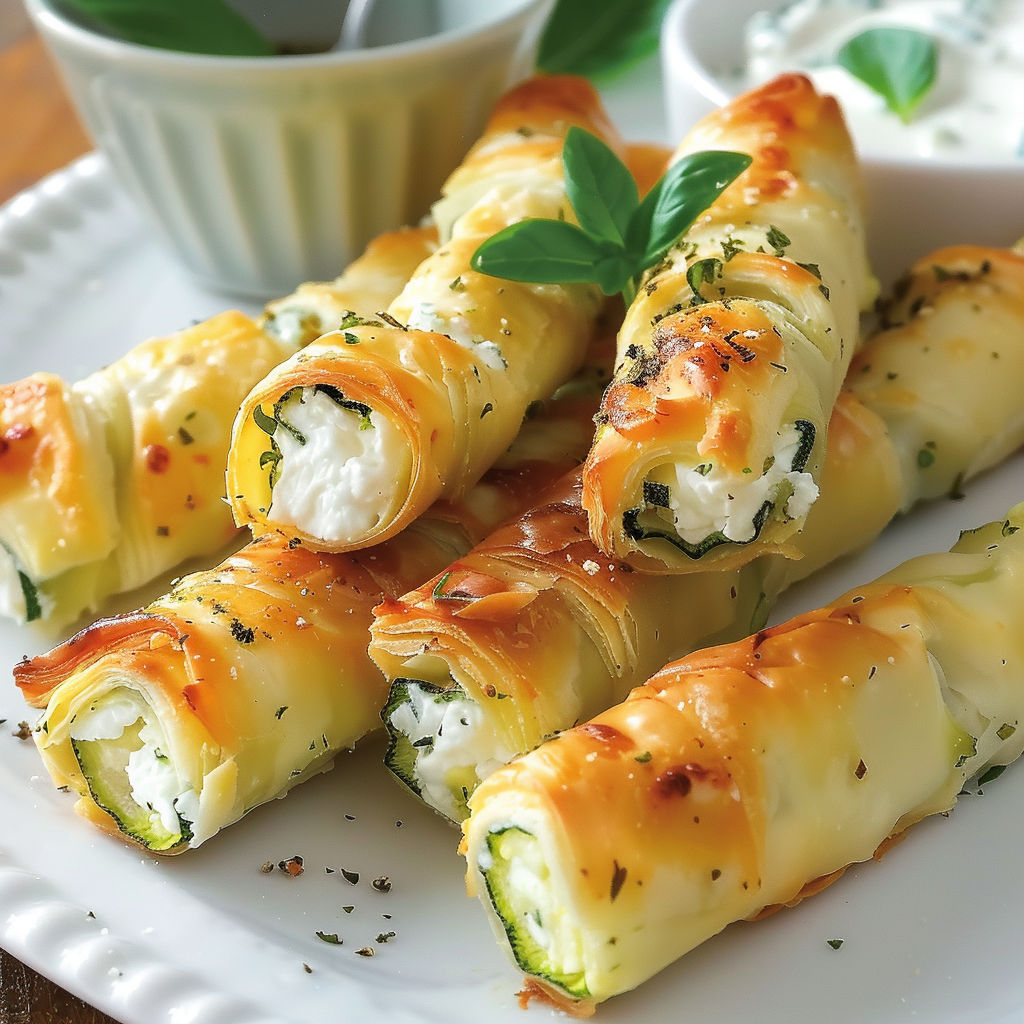 Assiette de cigares croustillants courgette et feta.