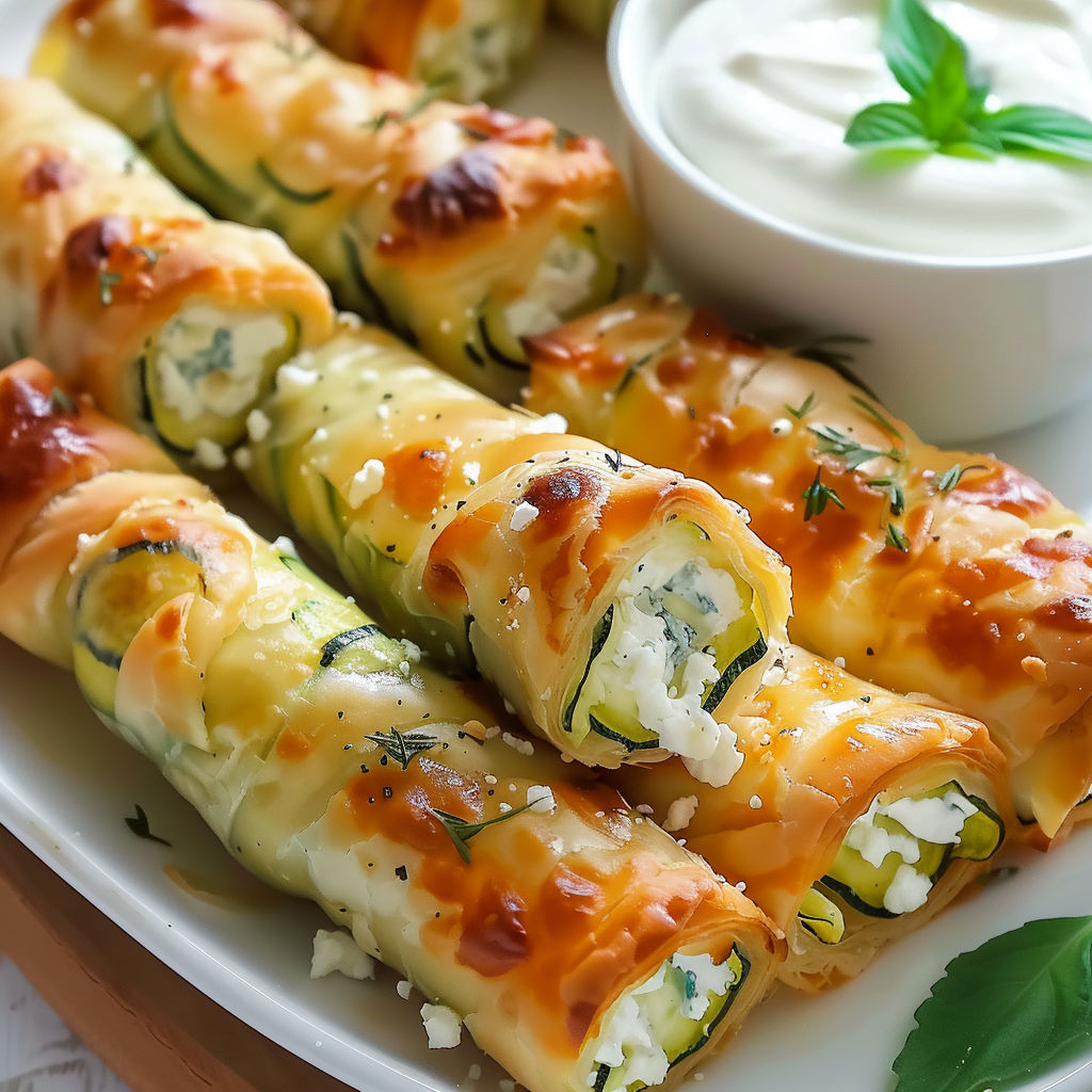 Plateau avec cigares croustillants courgette feta.