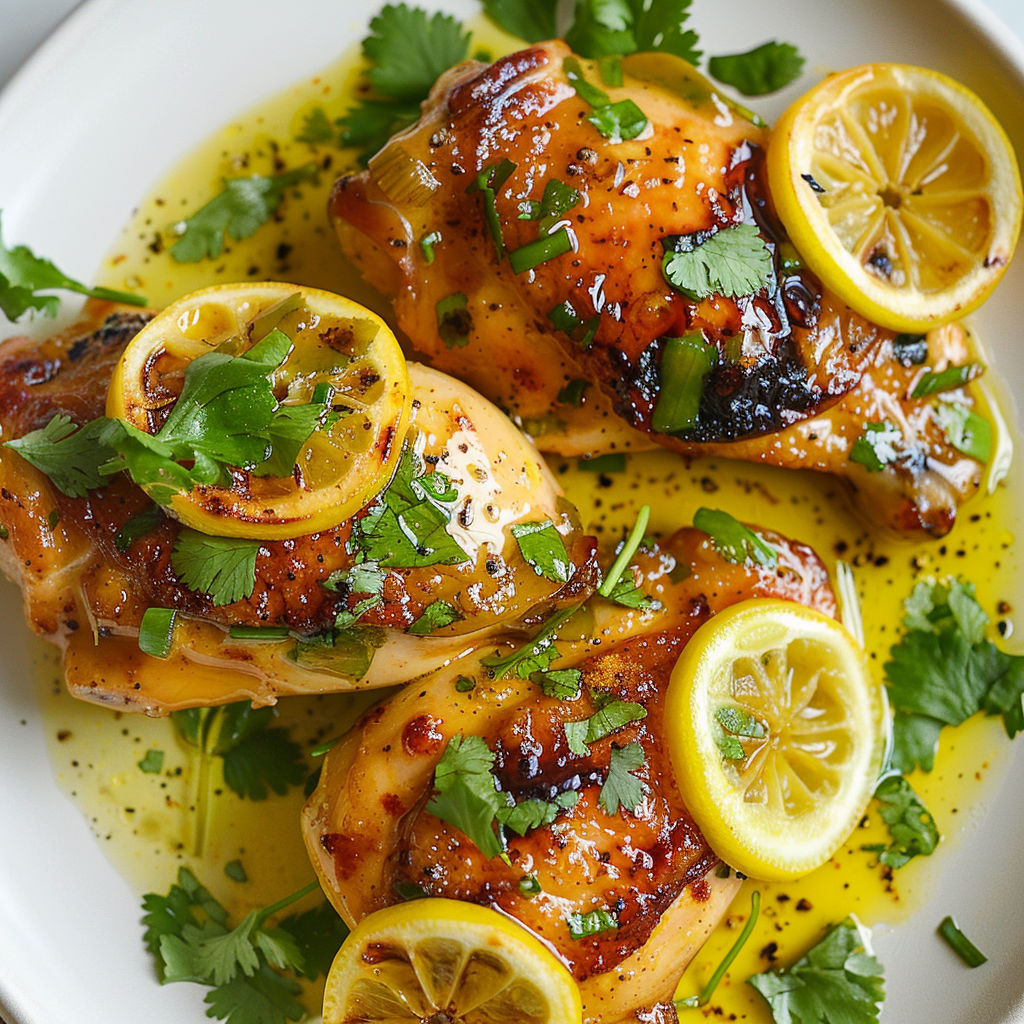 Poulet mijoté avec citron confit, herbes fraîches et épices, façon Ottolenghi.