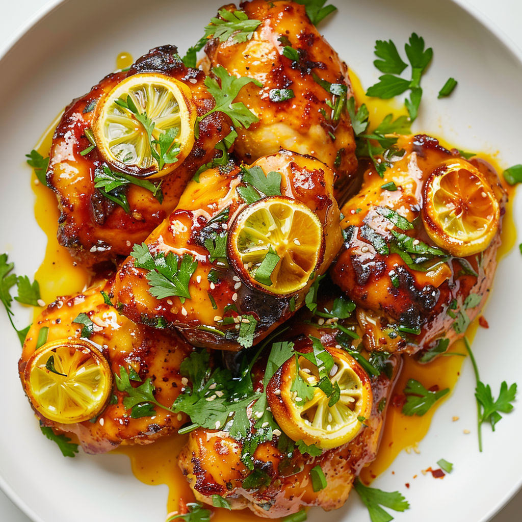 Poulet doré accompagné de citron confit et d’herbes fraîches façon Ottolenghi.