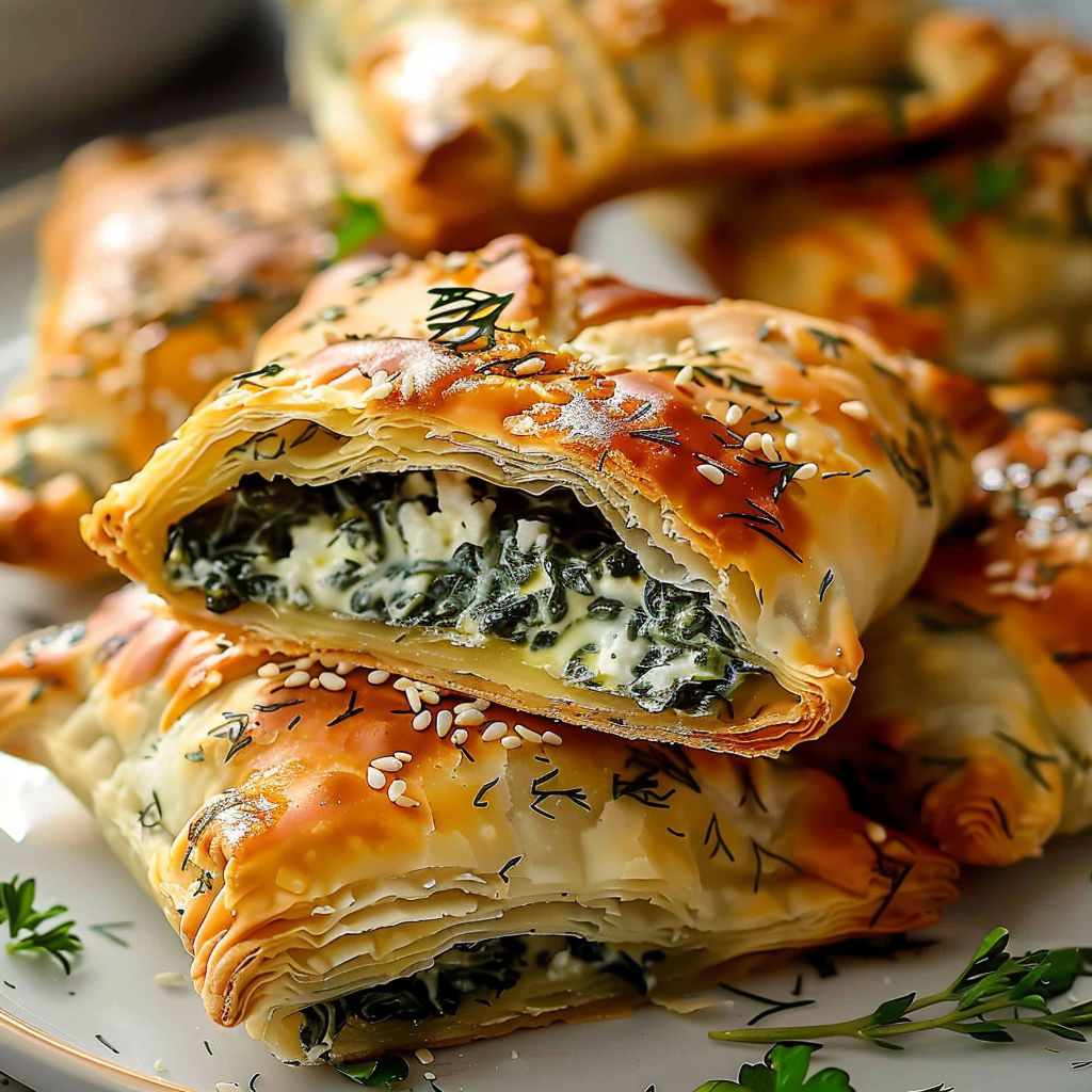 Bouchées feuilletées aux goûts du Sud, dorées, moelleuses, prêtes à partager sur un plateau.