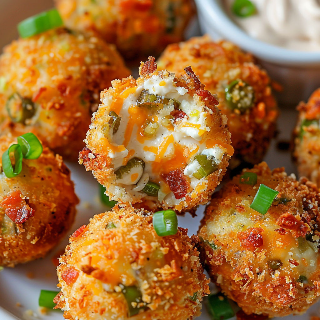 Boules dorées et croustillantes au fromage avec une touche de piment.