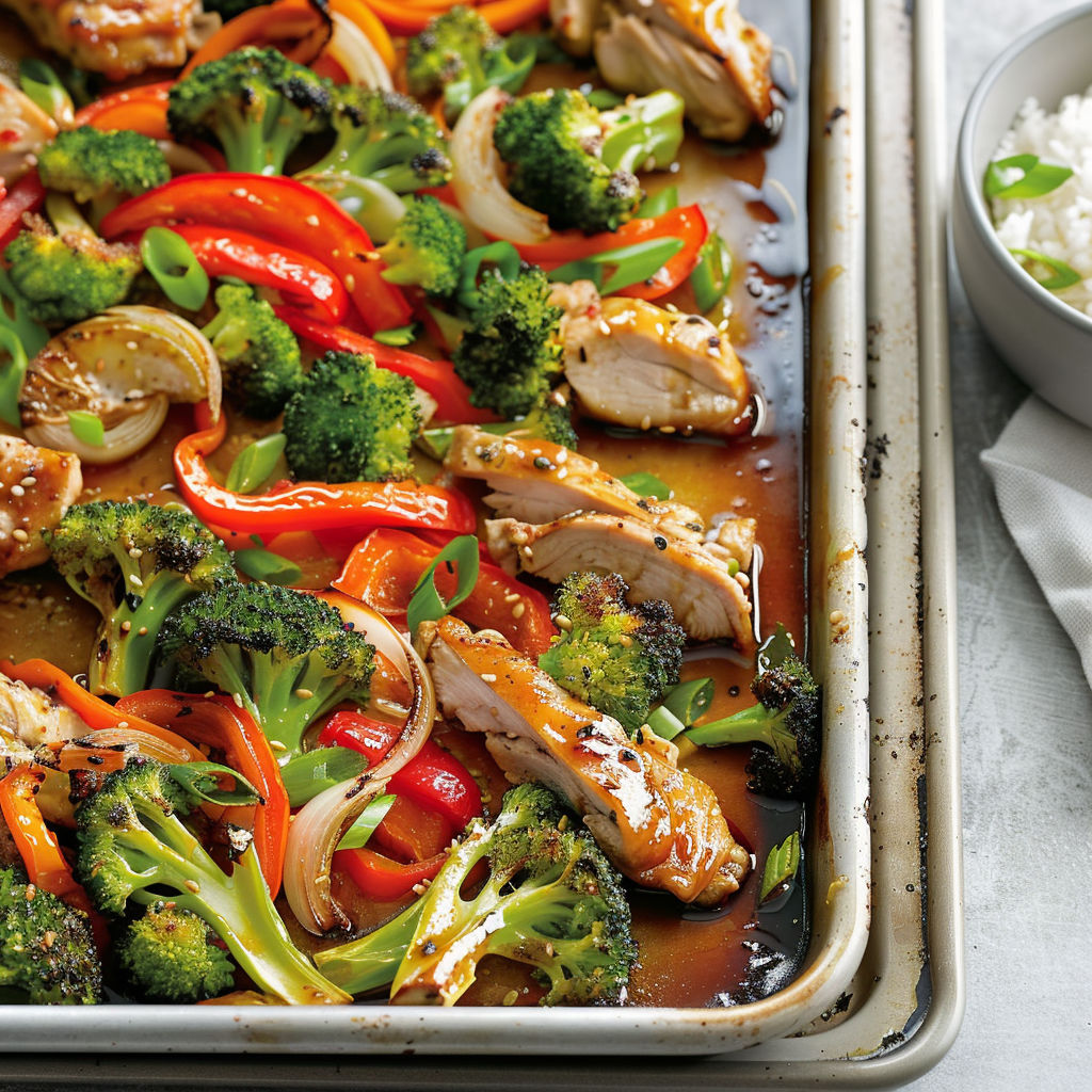 Brocoli et morceaux de poulet servis dans une grande plaque.