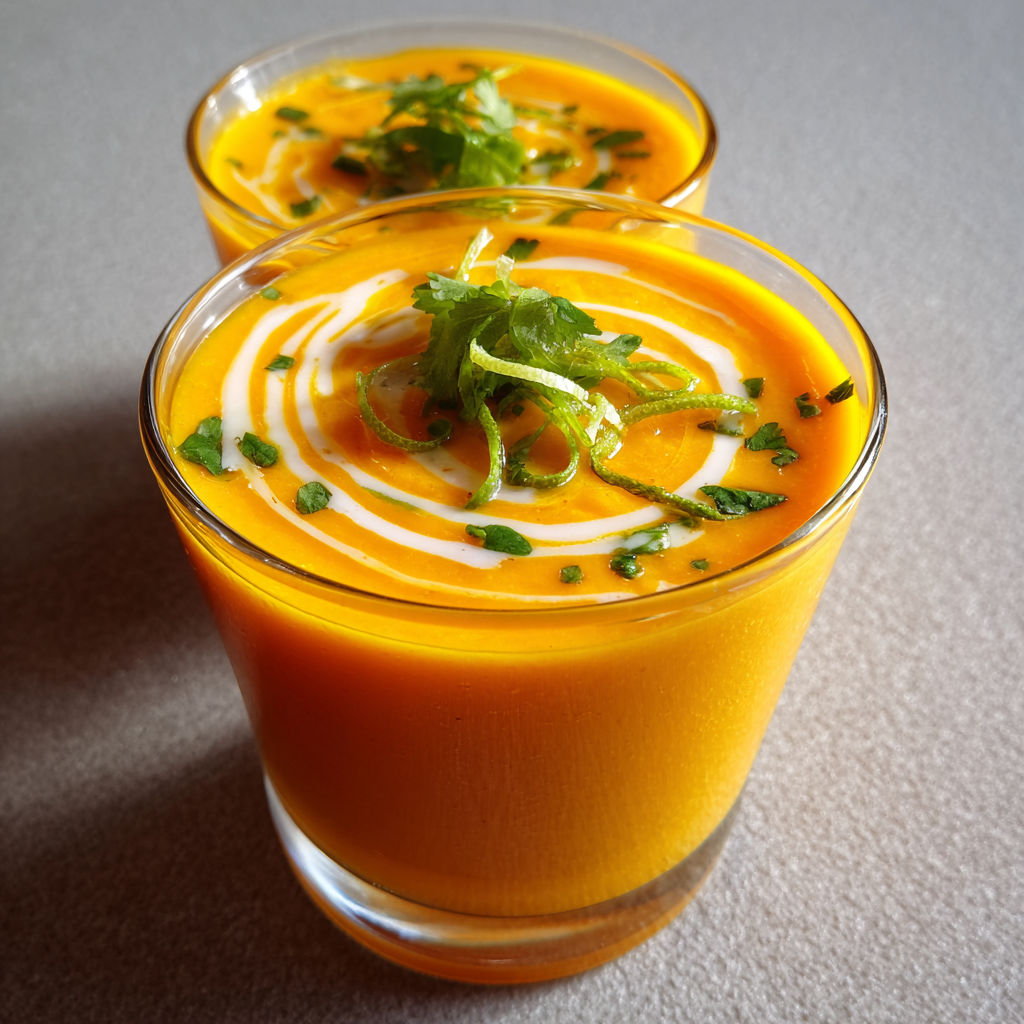 Une tasse bien fraîche de velouté carotte, coco et citron vert.