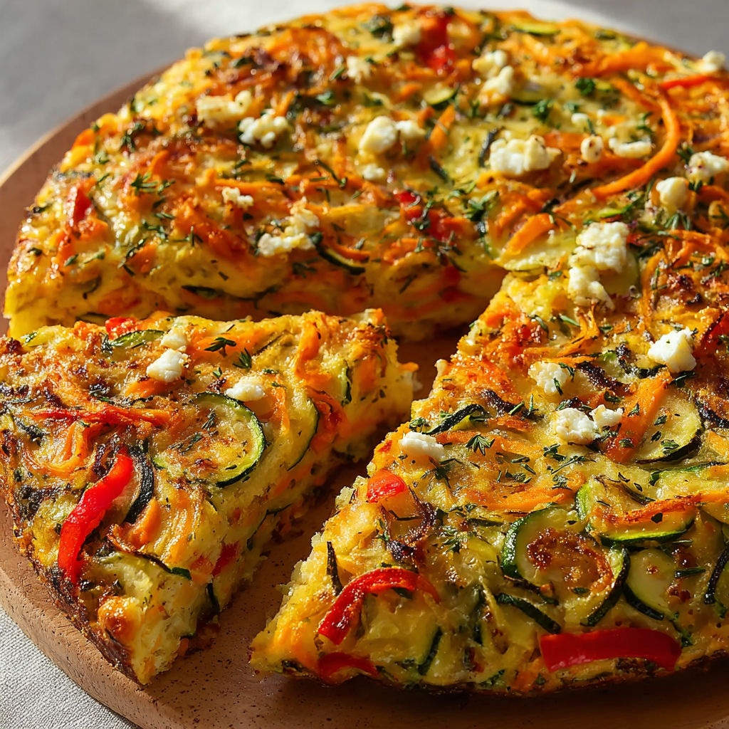Une tarte légère aux courgettes et légumes d'été, version express, est servie sur un plateau.
