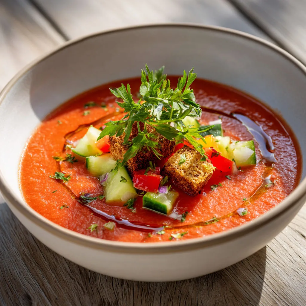 Une soupe relevée pleine de légumes et de fromage.