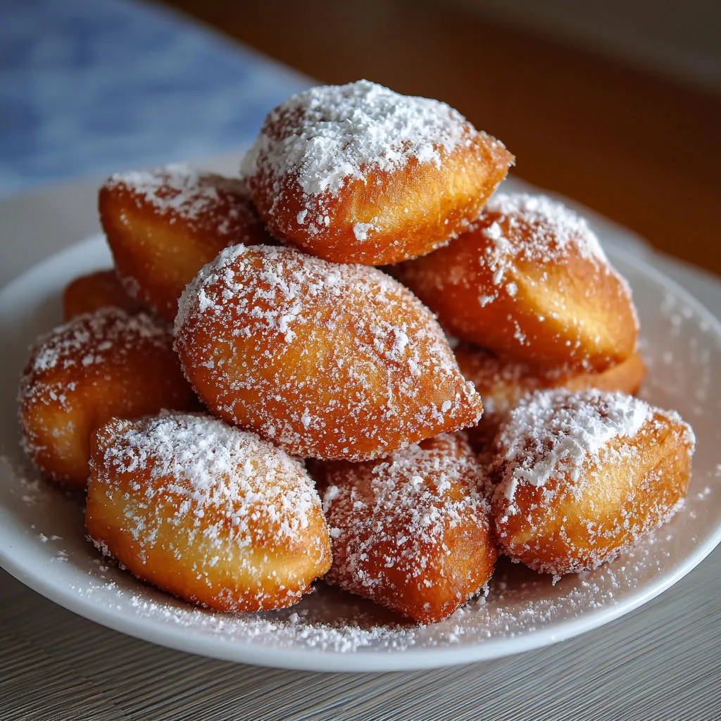 Une pile de beignets tradition alsaciens, kesala extra moelleux à la crème, sur une assiette.