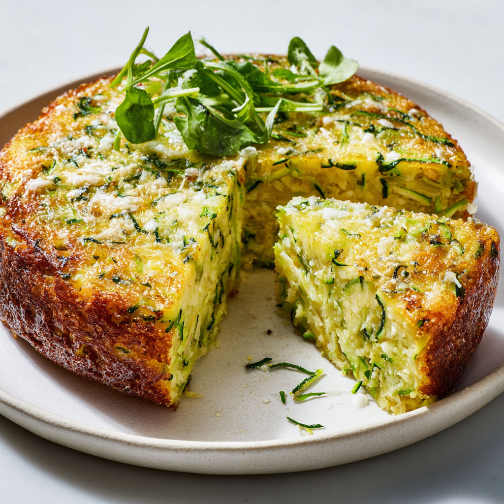 Une part de moelleux courgette parmesan légère et fondante sur un plateau.