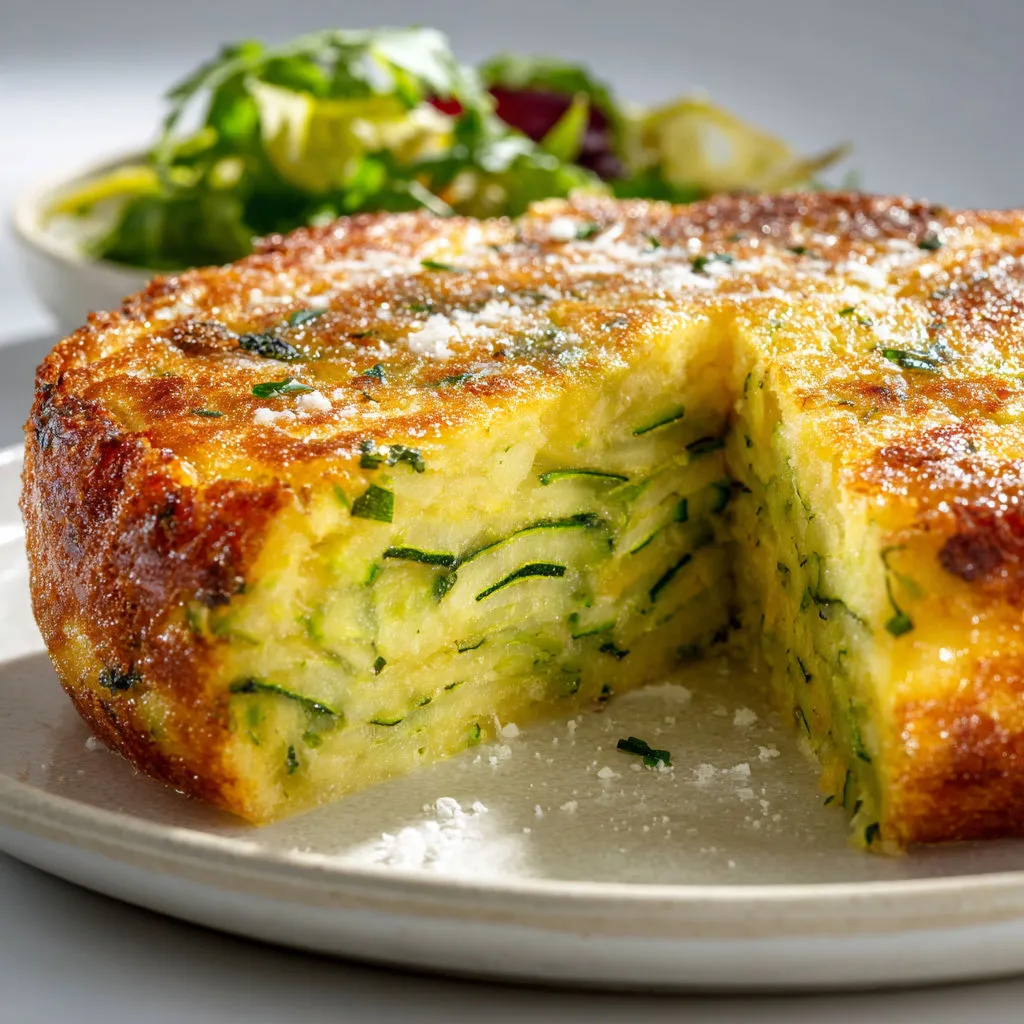 Une part de moelleux courgette fromage délicieuse sur un plat.