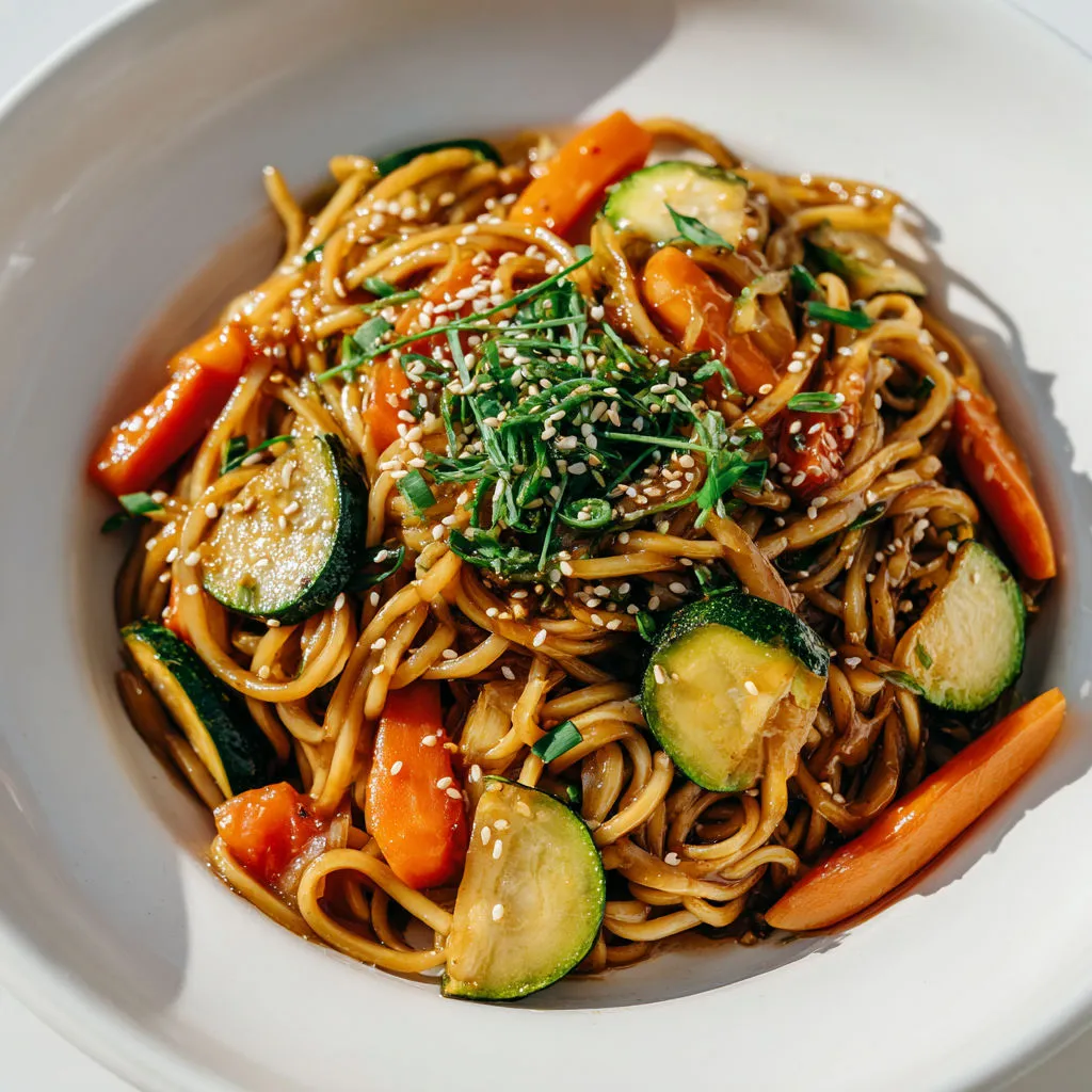 Nouilles chinoises aux légumes, façon wok, prêtes en vingt minutes.