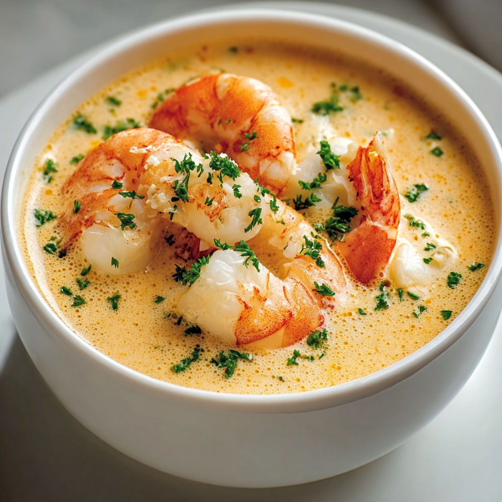 Soupe de langoustine avec des herbes fraîches.