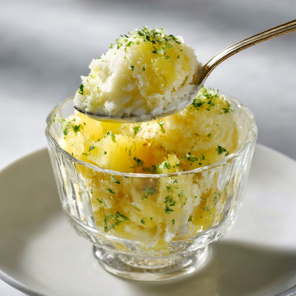 Un verre rempli de glace râpée à l'ananas, façon exotique.