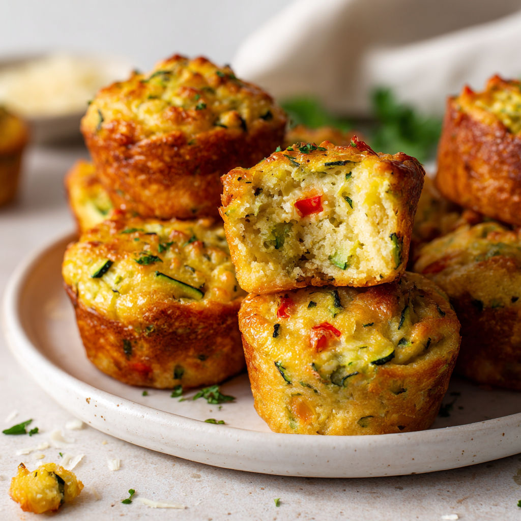 Plaque remplie de mini muffins courgette-fromage tout juste sortis du four.