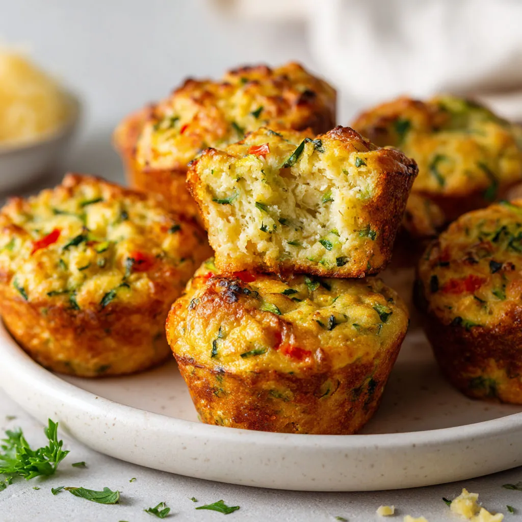 Petits muffins salés à la courgette et poivron, parfaits pour grignoter.