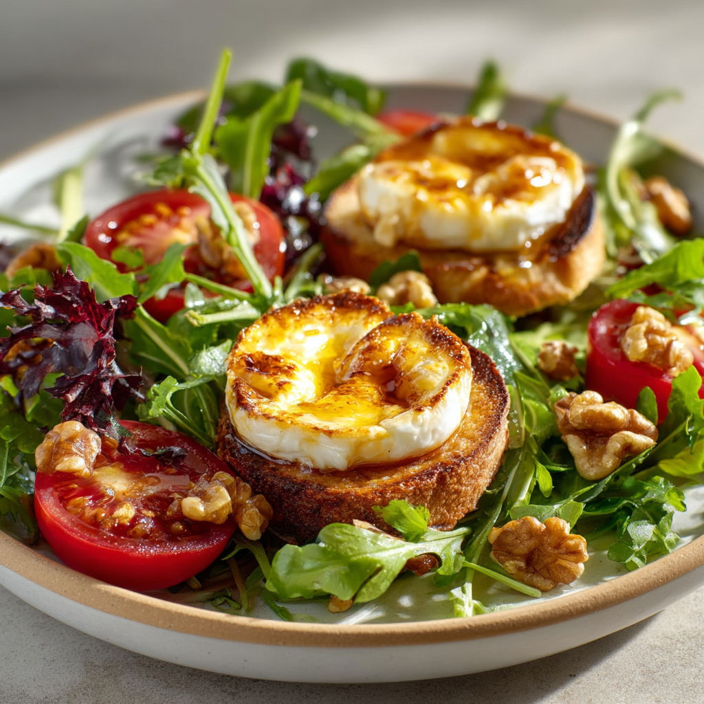 Salade de tomates et quinoa avec tartines grillées et noix de cajou.