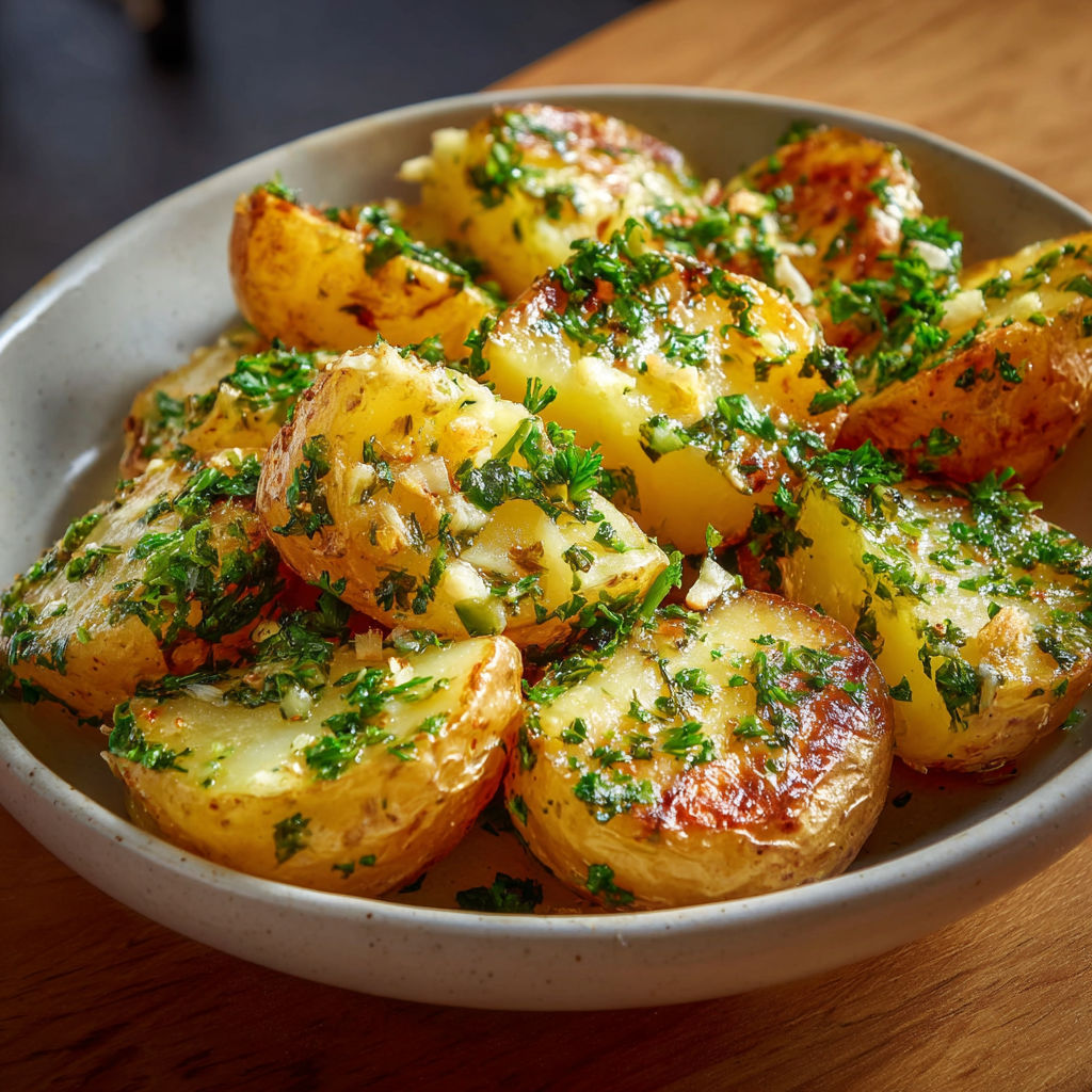 Pommes de terre au four avec ail et beurre, prêtes à être dégustées.