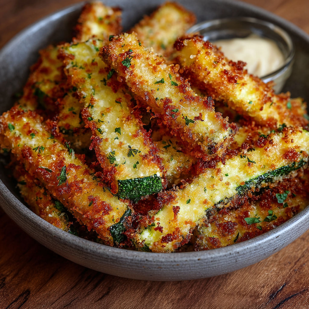 Des bâtonnets de courgettes croustillants au parmesan prêts à déguster.