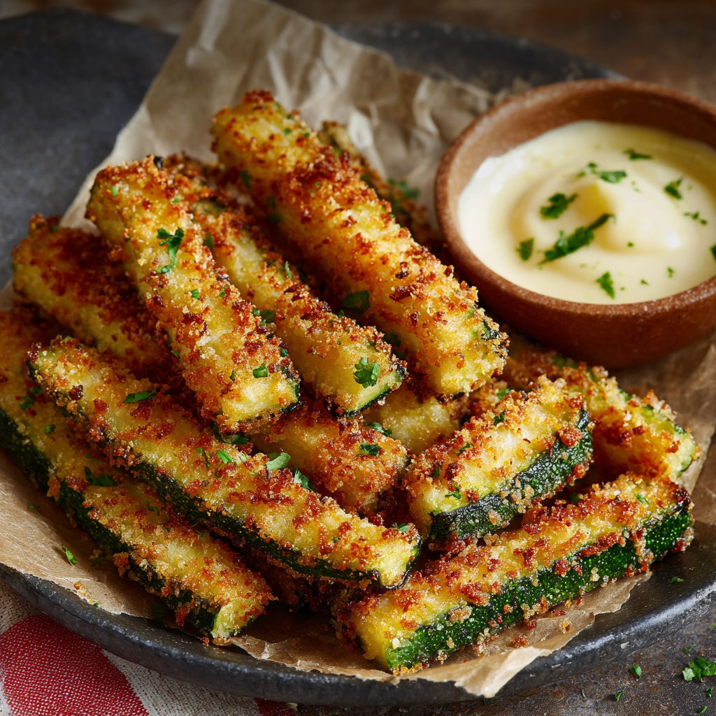 Courgettes et poivrons grillés sur assiette avec sauce au yaourt et herbes fraîches.