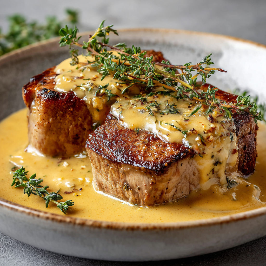 Viande dorée avec herbes, épices, sauce yaourt et pâte d’amande.