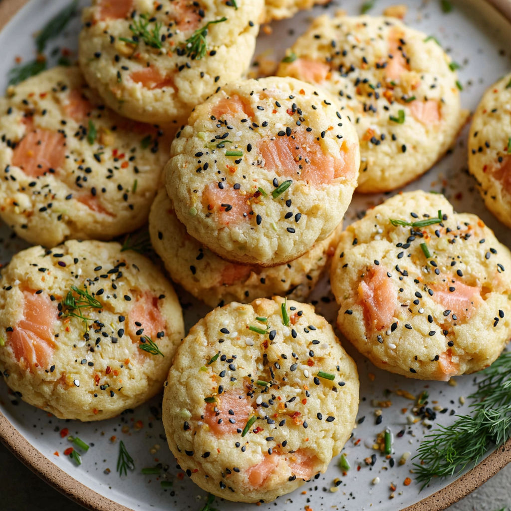 Biscuits remplis de saumon, fromage et parsemés de graines