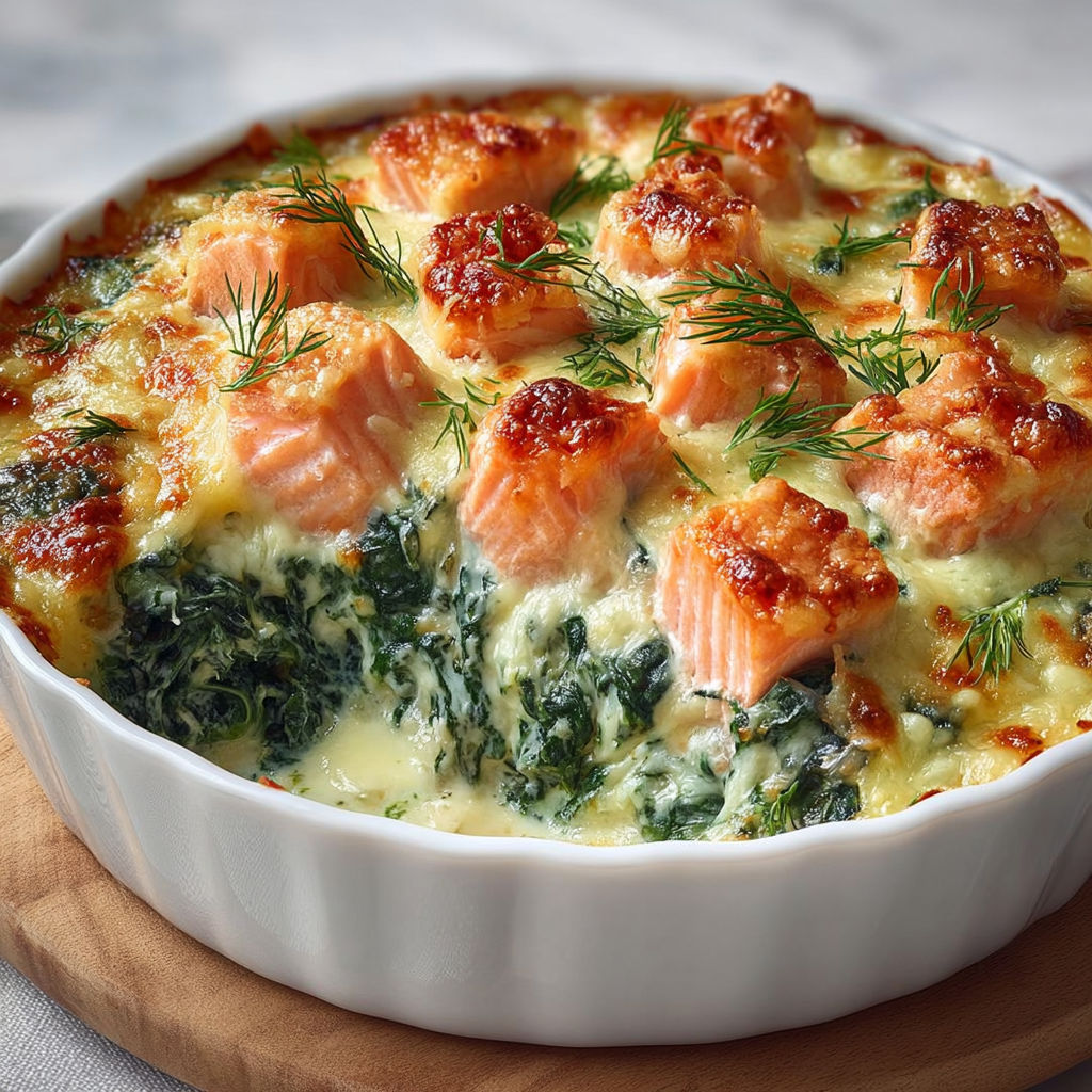 Tarte saumon légumes dans un bol blanc, posée sur un plateau.