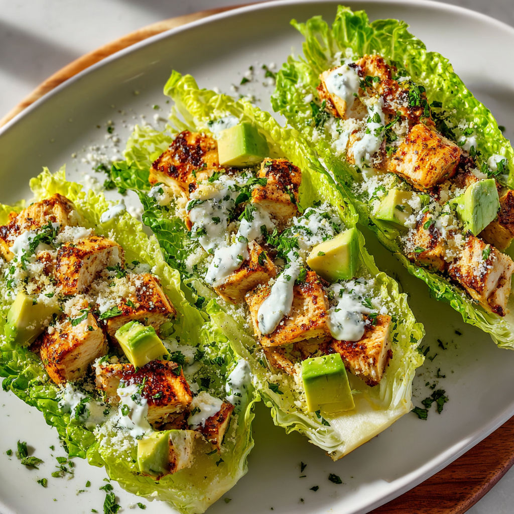 Une laitue croquante garnie de poulet grillé, légumes, et avocat.