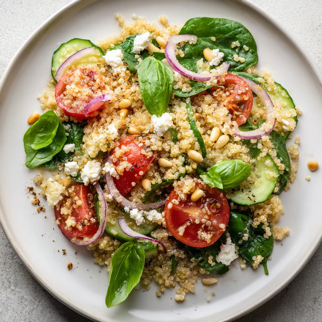 Bol de quinoa croquant avec épinards et ricotta douce.