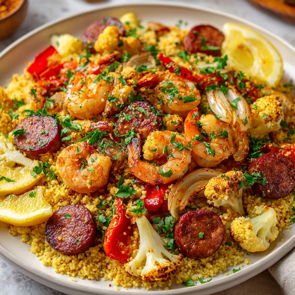 Salade de crevettes et de légumes avec tomates, oignons et épinards, servie sur un plat en terre.