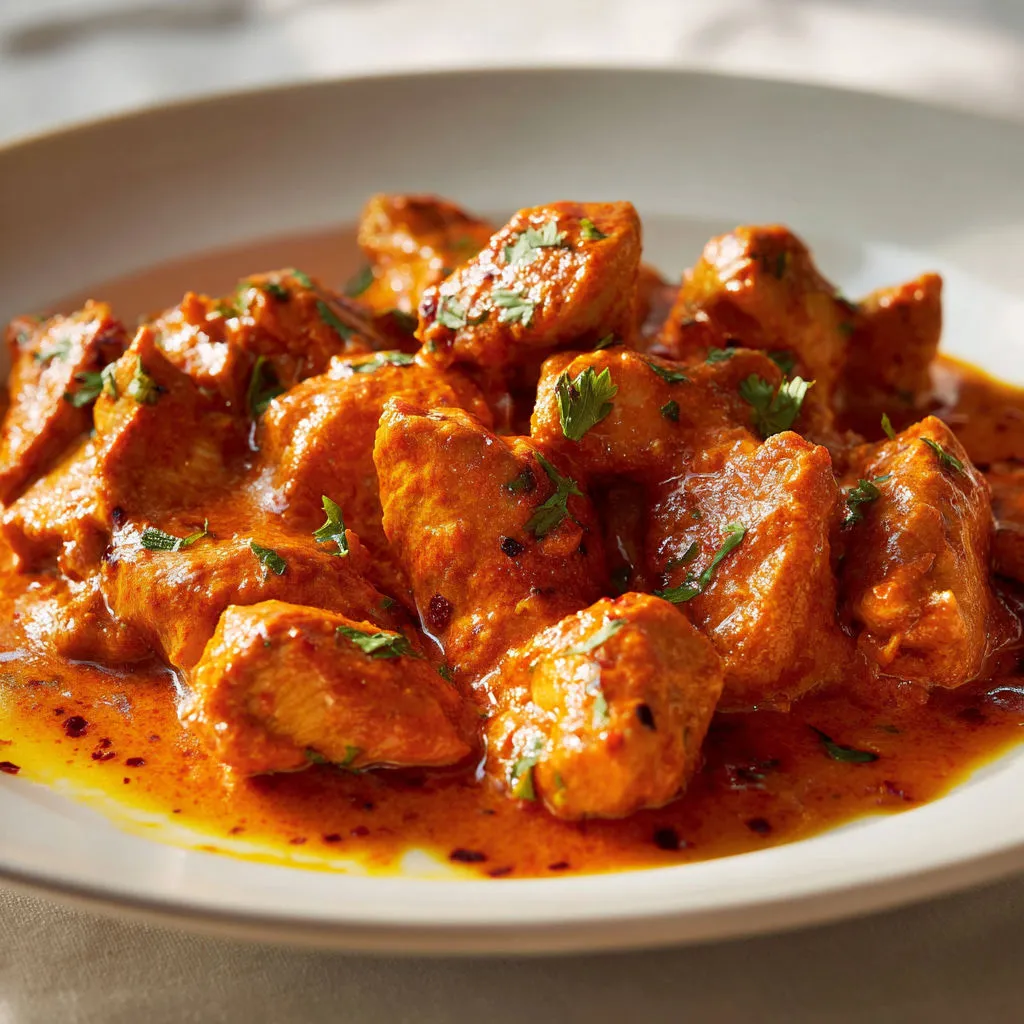 Un curry de poulet servi sur un plateau partagé.