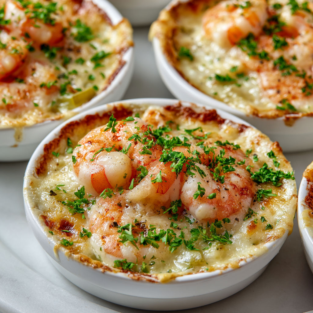 Cassolettes gourmandes crevettes poireaux et crème au vin blanc.