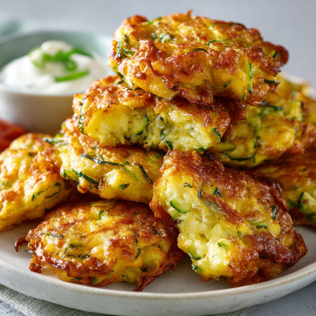 Beignets de courgette gourmands servis sur un beau plat en porcelaine.