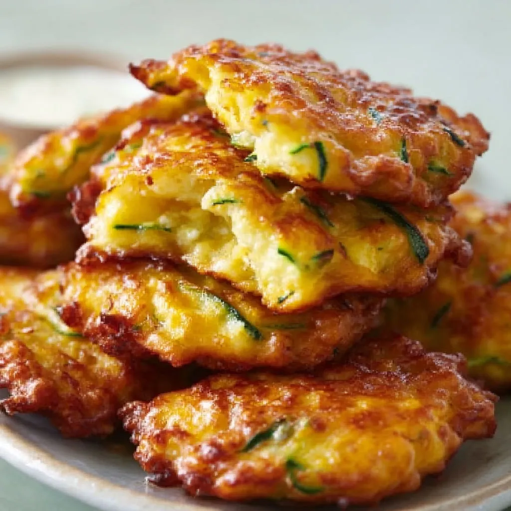 Beignets de courgette moelleux et savoureux, prêts à être dégustés.