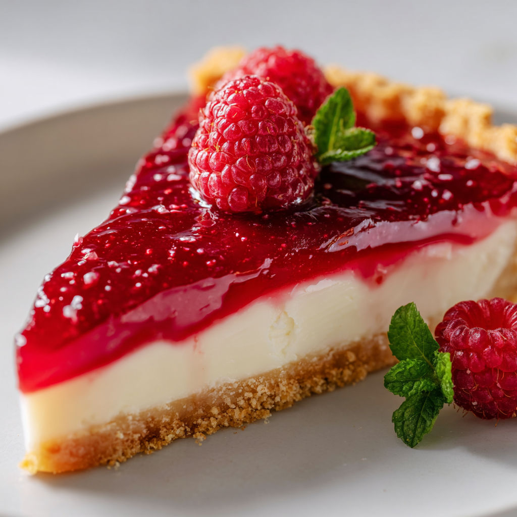 Une délicieuse tarte mascarpone-framboises servie joliment sur un plat.