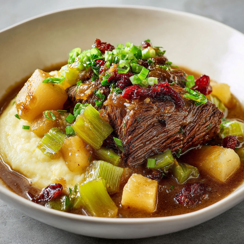 Plat mijoté de boeuf fondant avec céleris et pommes de terre.