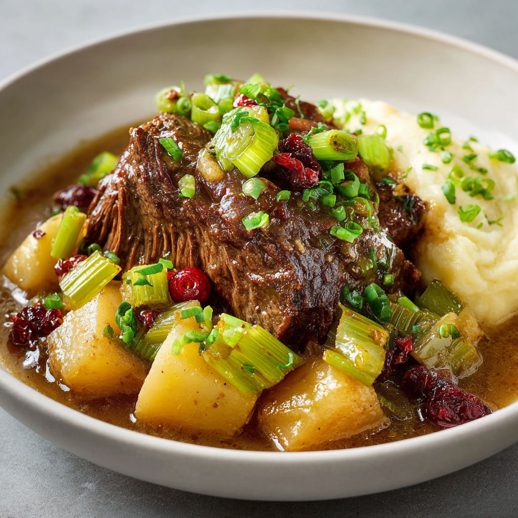 Boeuf grillé gourmand avec céleris et purée de pommes de terre.