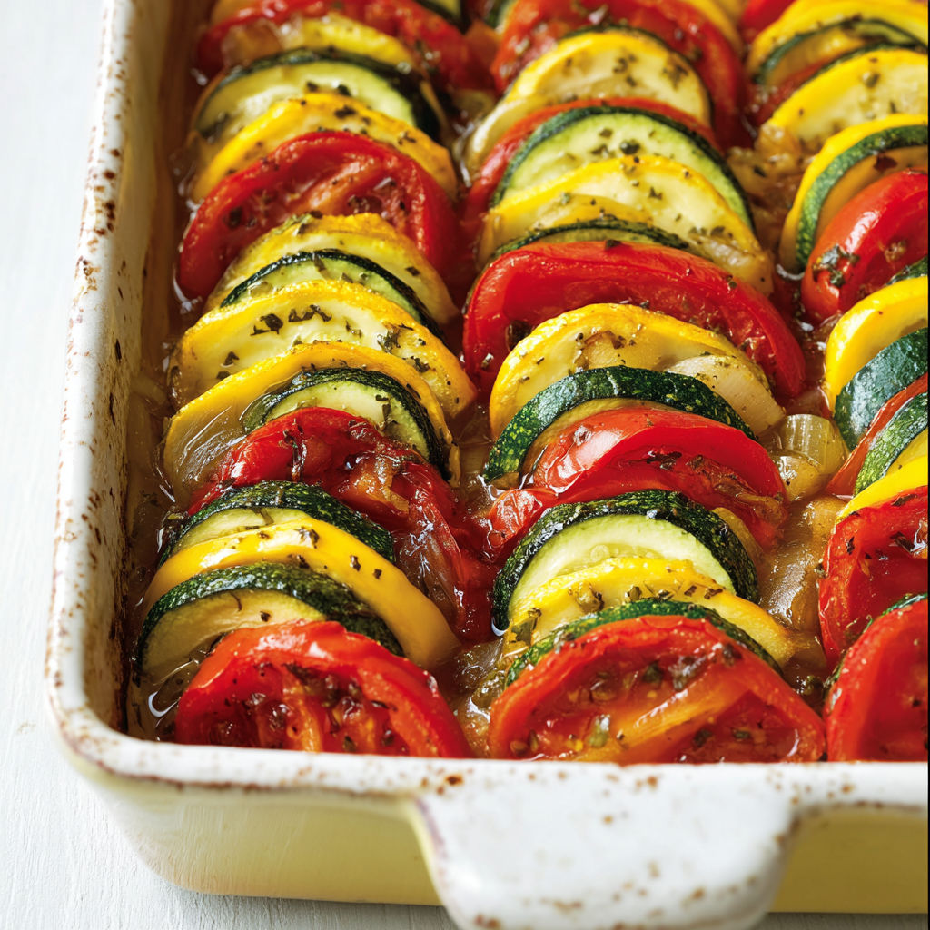 Un plat de courgettes gratinées en couches.