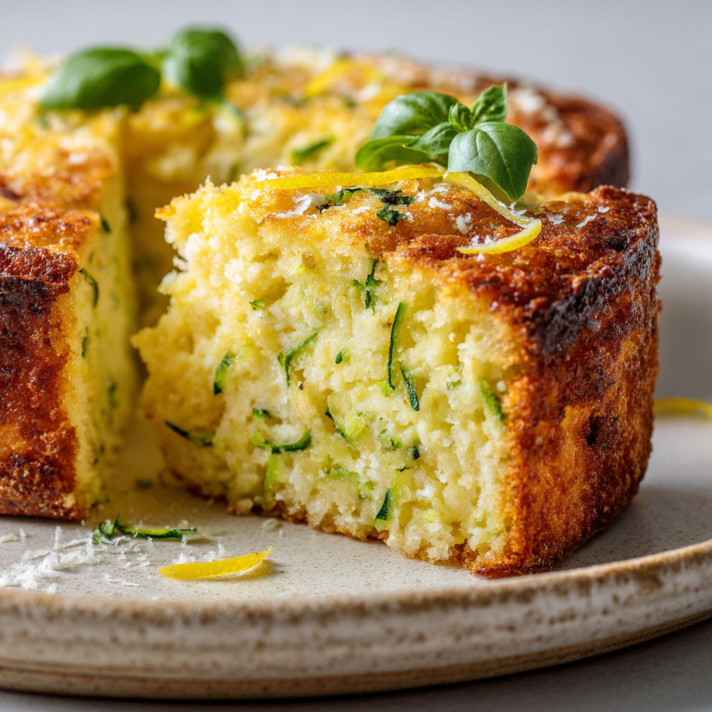 Part de moelleux aux courgettes, ricotta et citron.