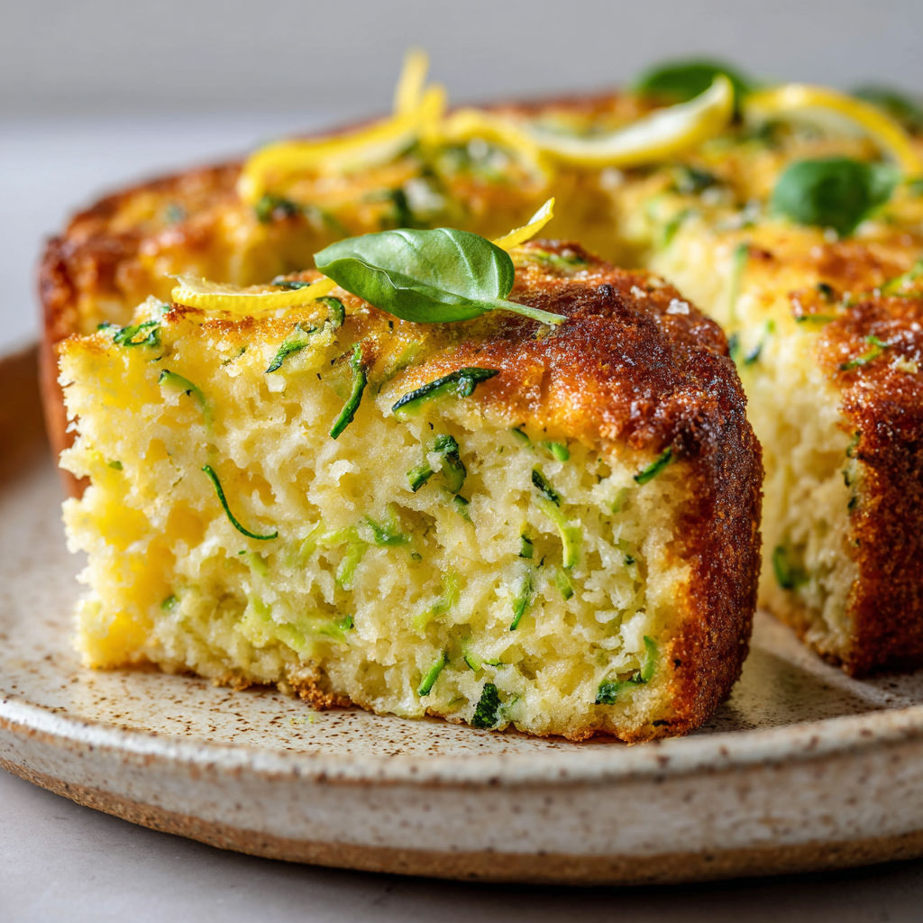 Tranche de moelleux à la courgette, ricotta et citron.