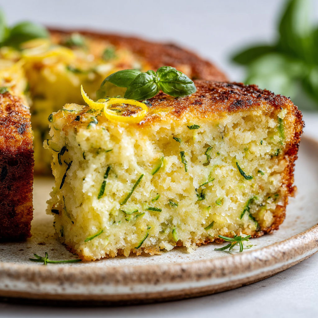 Part de moelleux courgette, ricotta et citron.