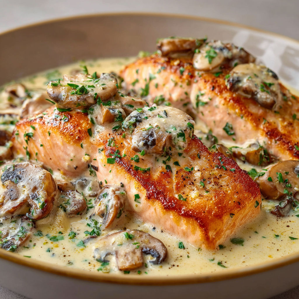 Poisson poêlé, champignons et herbes fraîches