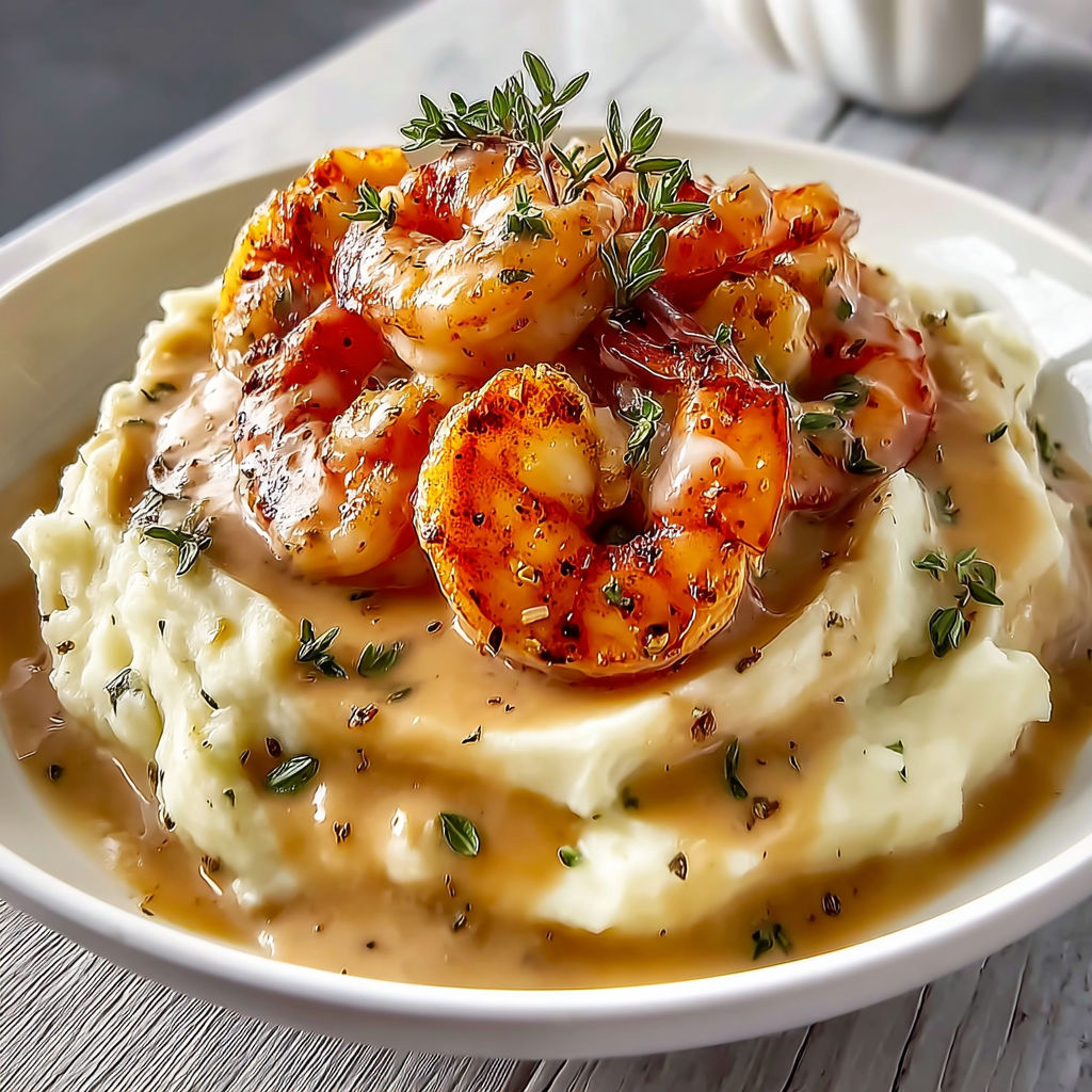 Assiette de riz avec langoustines et sauce au beurre.