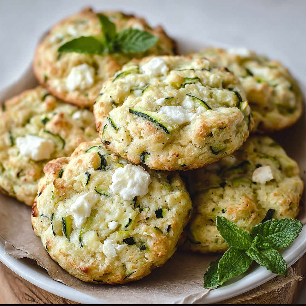 Cookies légèrement dorés avec courgette râpée et chèvre.