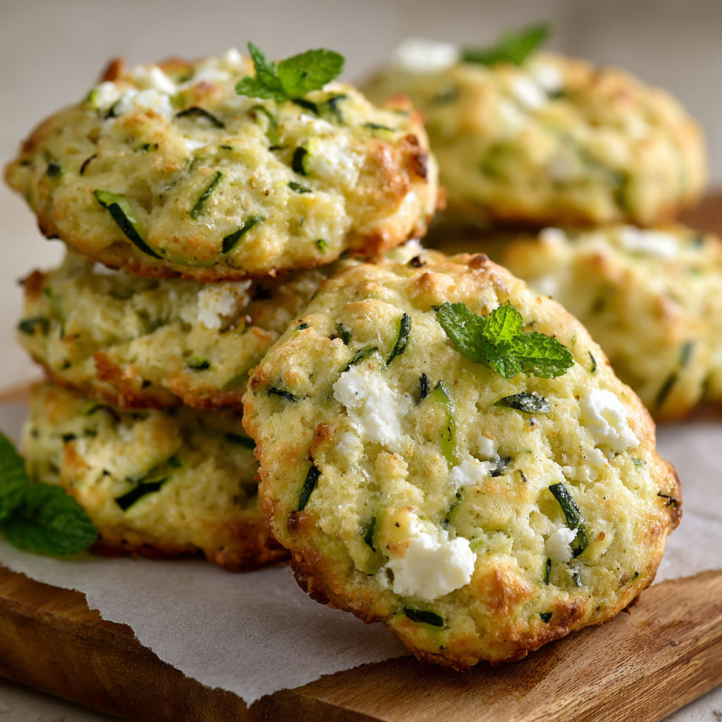 Pile de biscuits salés à la courgette sur une table.