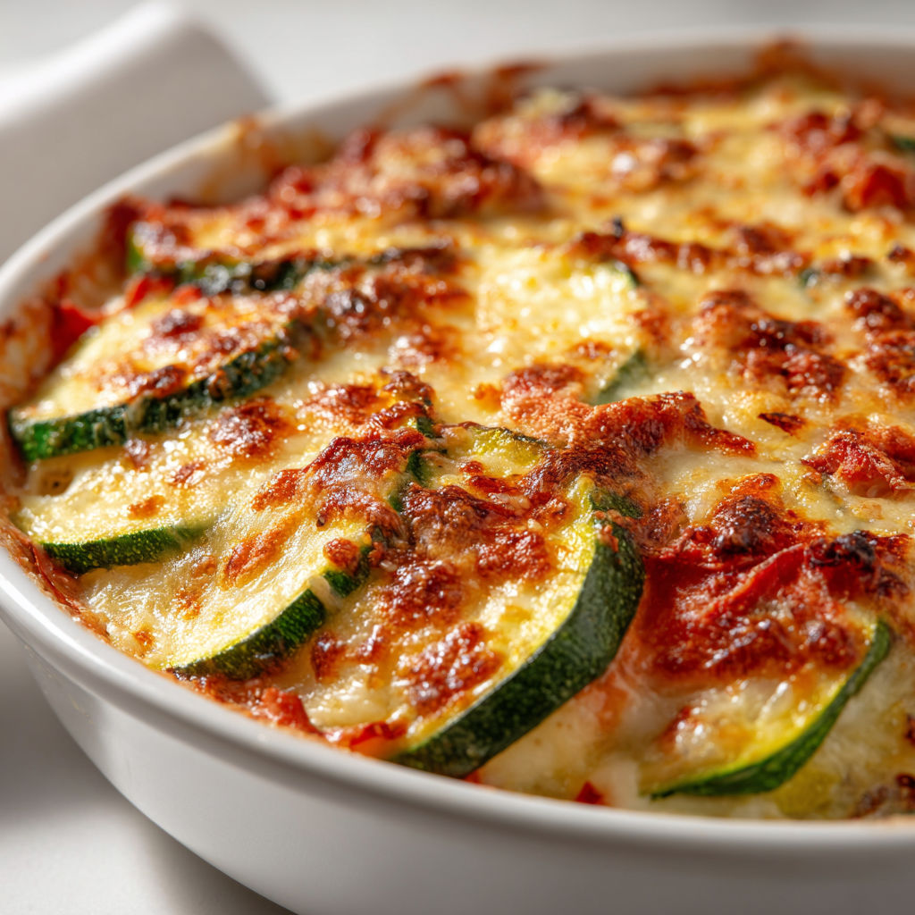 Un délicieux gratin de courgettes avec du thon et du fromage bien doré.